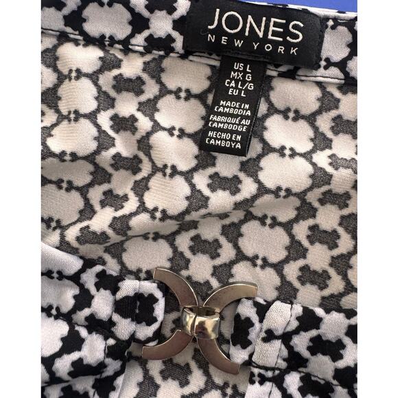 Jones New York 3/4 Sleeve Top Large Polyester Stretch Black Gray/Blue Print - Picture 3 of 9